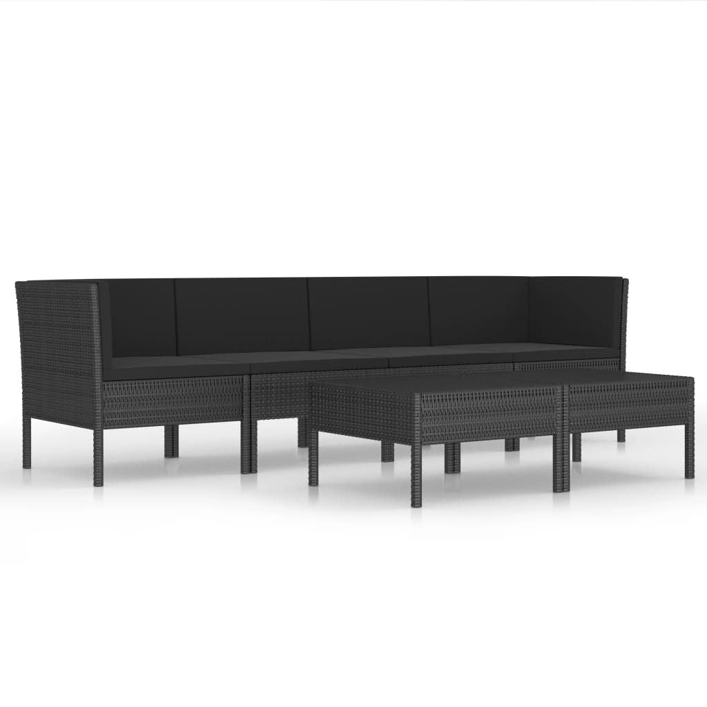 6 Piece Patio Lounge Set with Cushions Poly Rattan Black
