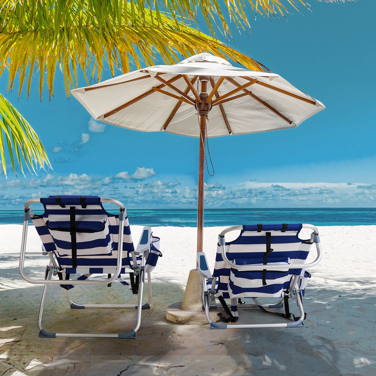 63*65*82cm Short Oxford Cloth Silver White Aluminum Tube Bearing 100kg Beach Chair Blue Stripes