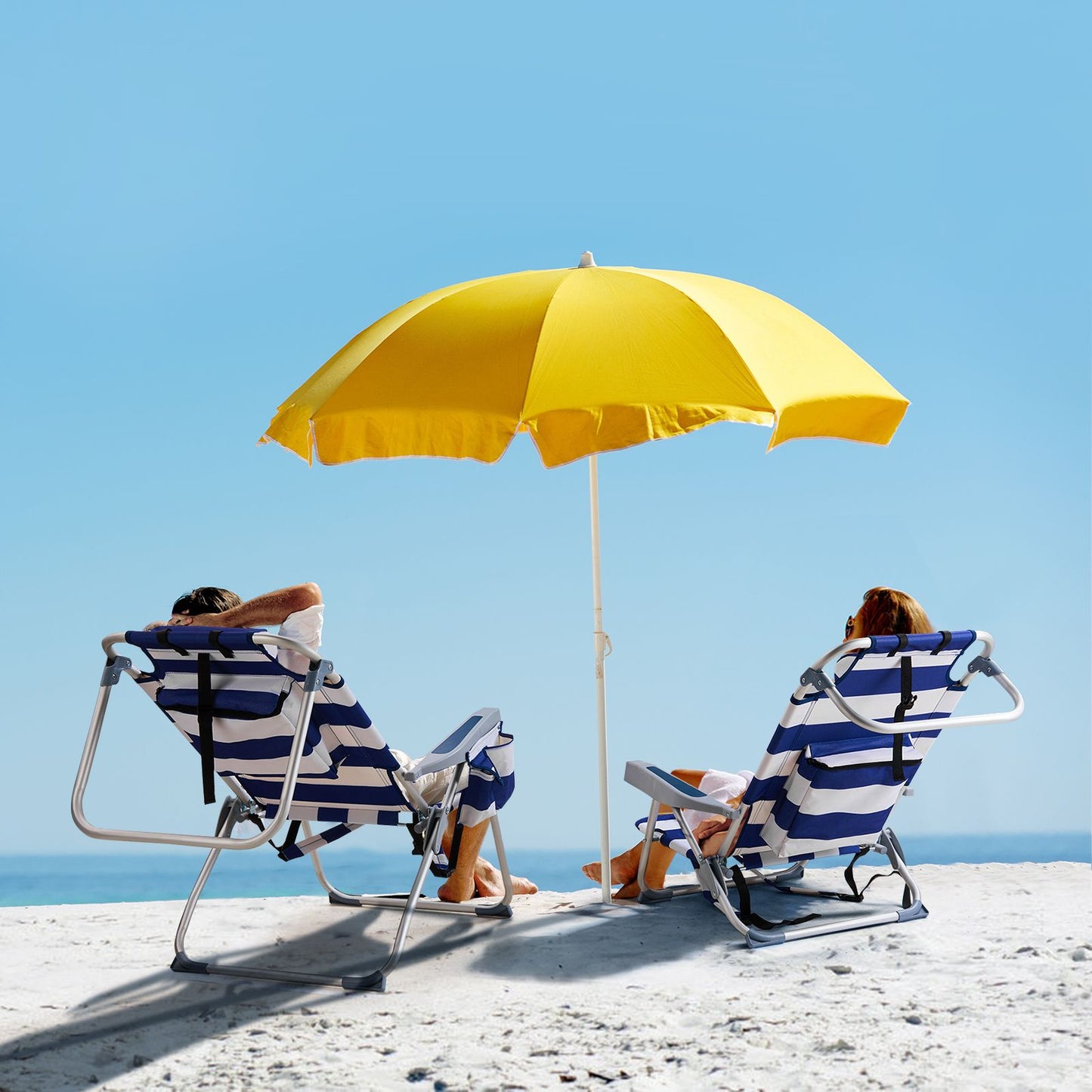 63*65*82cm Short Oxford Cloth Silver White Aluminum Tube Bearing 100kg Beach Chair Blue Stripes