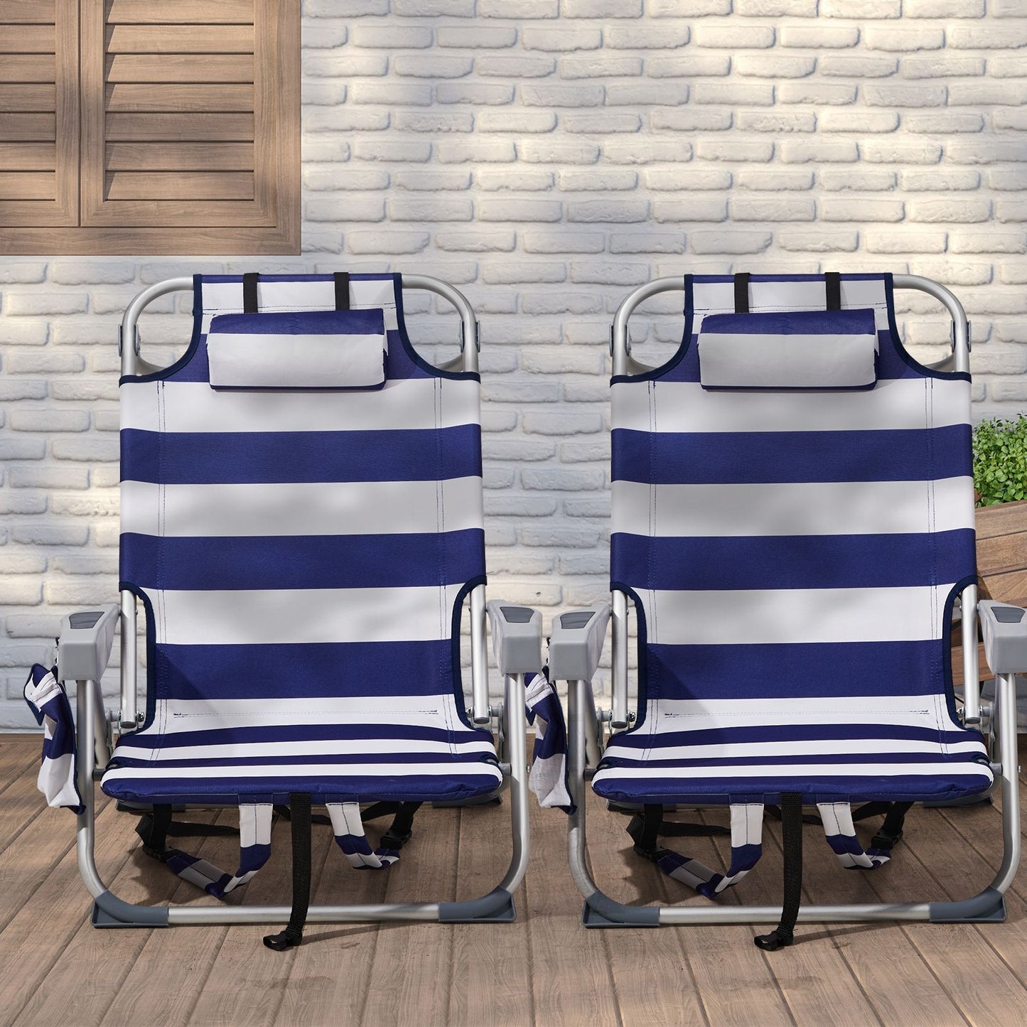 63*65*82cm Short Oxford Cloth Silver White Aluminum Tube Bearing 100kg Beach Chair Blue Stripes
