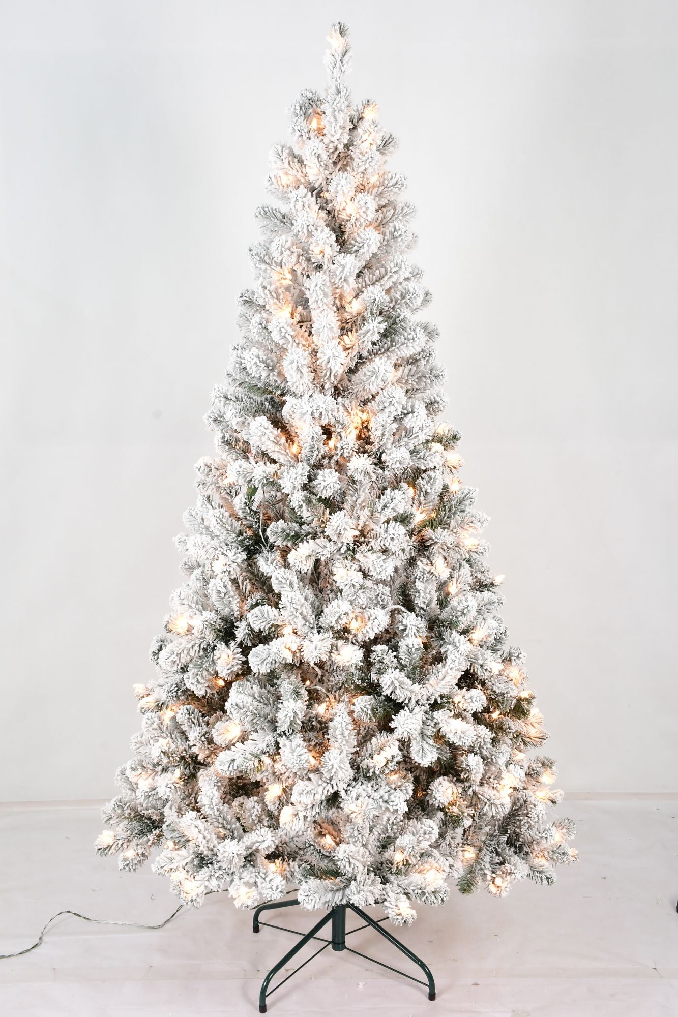 6FT Pre-Lit Flocked Christmas Tree with 250 Warm White Lights, Full White Christmas Tree with Premium PVC Branches,Realistic Snowy Look, Indoor Fake Snow Xmas Tree for Home Office Shops