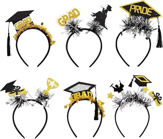 6PCS Graduation Cap Headbands for Class of 2025 Graduation Party Decorations 2025 Graduation Photo Booth Props