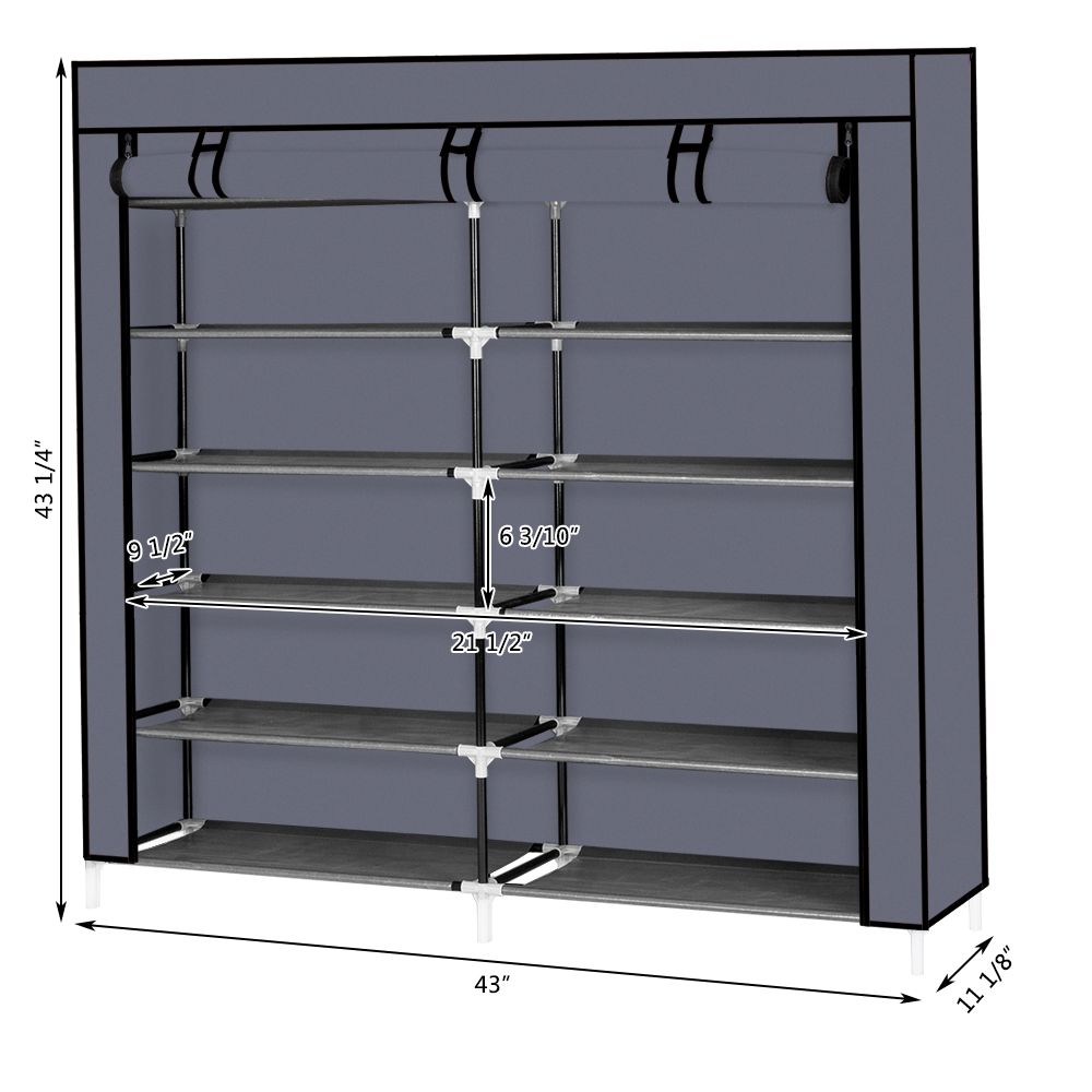 7 Tiers Portable Shoe Rack Closet Fabric Cover Shoe Storage Organizer Cabinet Black