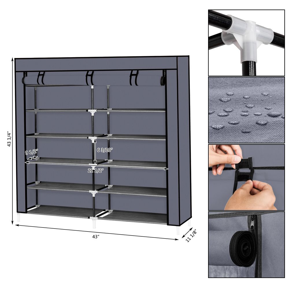 7 Tiers Portable Shoe Rack Closet Fabric Cover Shoe Storage Organizer Cabinet Black