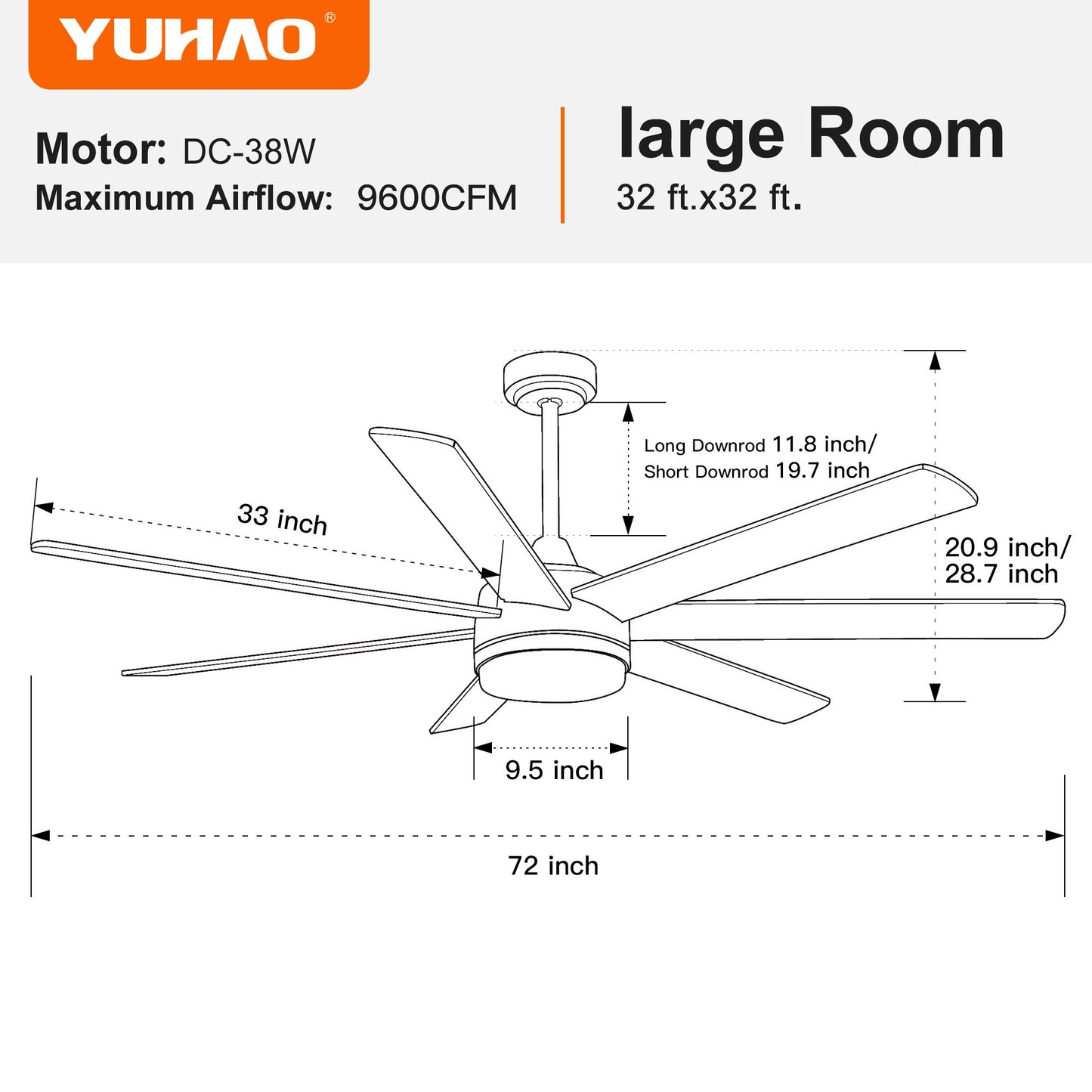 72 In. Farmhouse Wooden Ceiling Fan With Reversible Blades and Remote Control