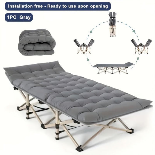 75-inch heavy-duty  folding bed,single bed 10-leg design for stable support, portable camping bed with side pockets and mattress, winter camping equipment