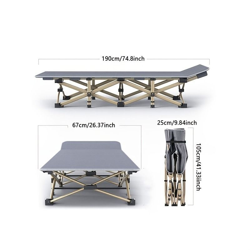 75-inch heavy-duty  folding bed,single bed 10-leg design for stable support, portable camping bed with side pockets and mattress, winter camping equipment