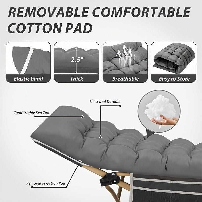 75-inch heavy-duty  folding bed,single bed 10-leg design for stable support, portable camping bed with side pockets and mattress, winter camping equipment