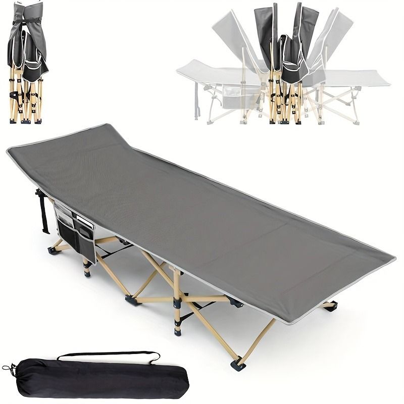 75-inch heavy-duty  folding bed,single bed 10-leg design for stable support, portable camping bed with side pockets and mattress, winter camping equipment