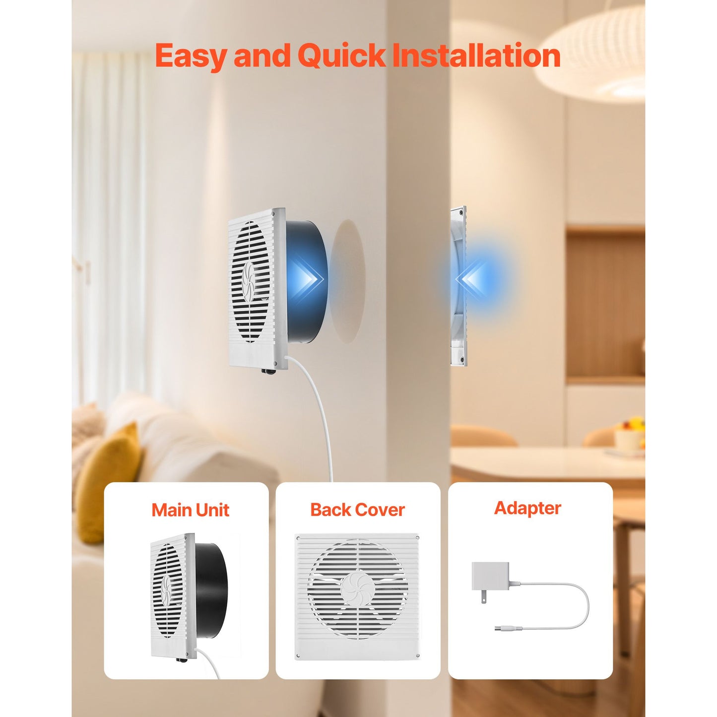 7.5-Inch Room to Room Fan, Through Wall Fan with AC Motor & Bi-directional Adjustable Wind, 180 CFM Ventilation Quiet Exhaust Vent for Kitchen, Living & Laundry Room, Workshop