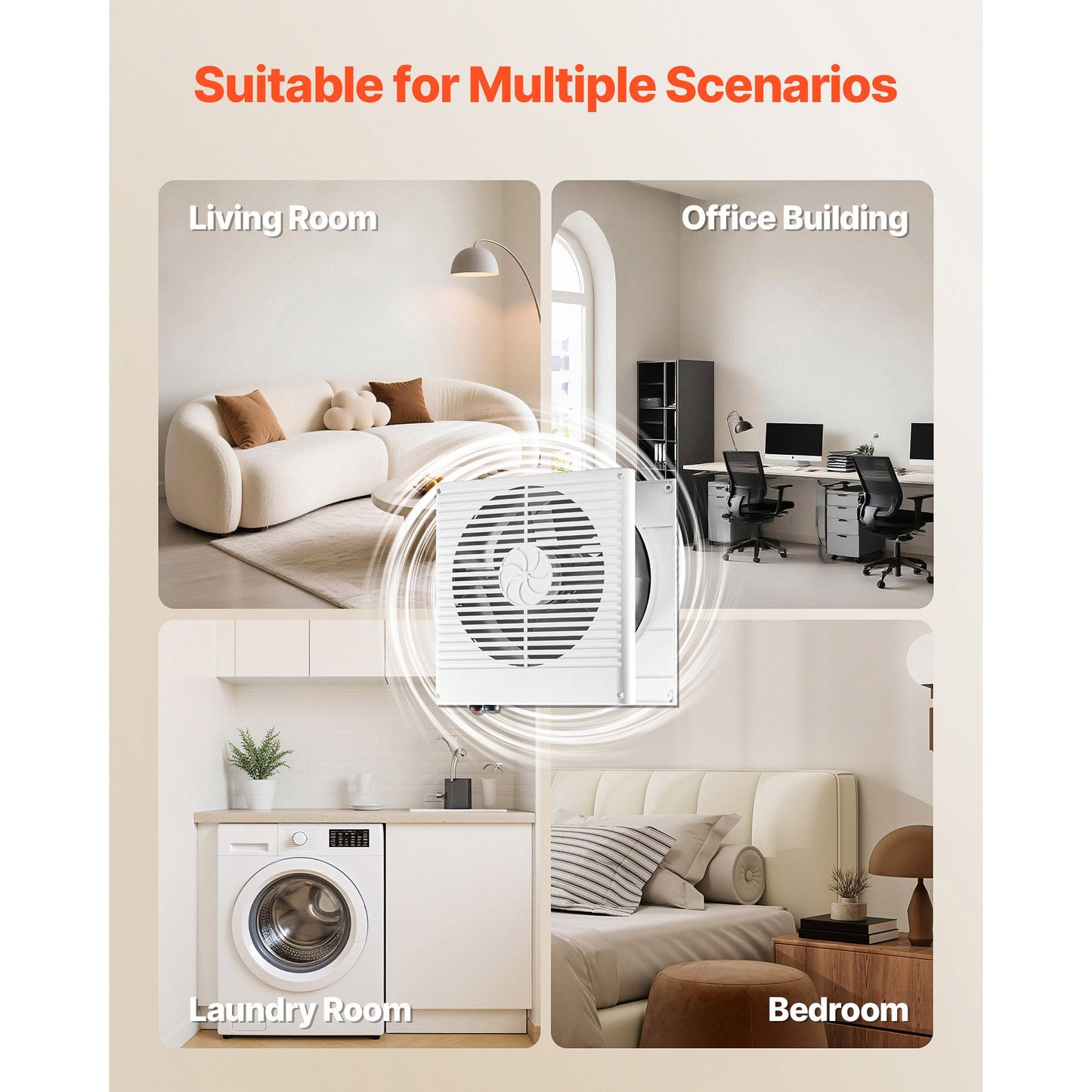 7.5-Inch Room to Room Fan, Through Wall Fan with AC Motor & Bi-directional Adjustable Wind, 180 CFM Ventilation Quiet Exhaust Vent for Kitchen, Living & Laundry Room, Workshop
