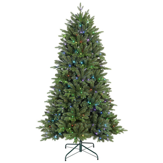 7ft Prelit Christmas Tree with Remote Control Artificial Fake Christmas Tree with 340 Multi-Color LED Lights, 48 Color Modes, 2126 PE&PVC Mixed Branch Tips, Xmas Tree for Home, Of