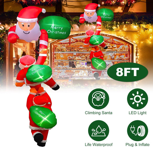 8 Foot Inflatable Santa Claus Christmas Decoration - 6 LED Lights for Night Glow, Quick Inflation , 4 Suction Cups & 6 Ropes (Secure Hanging), Waterproof Material for Indoor/Outdoor Use