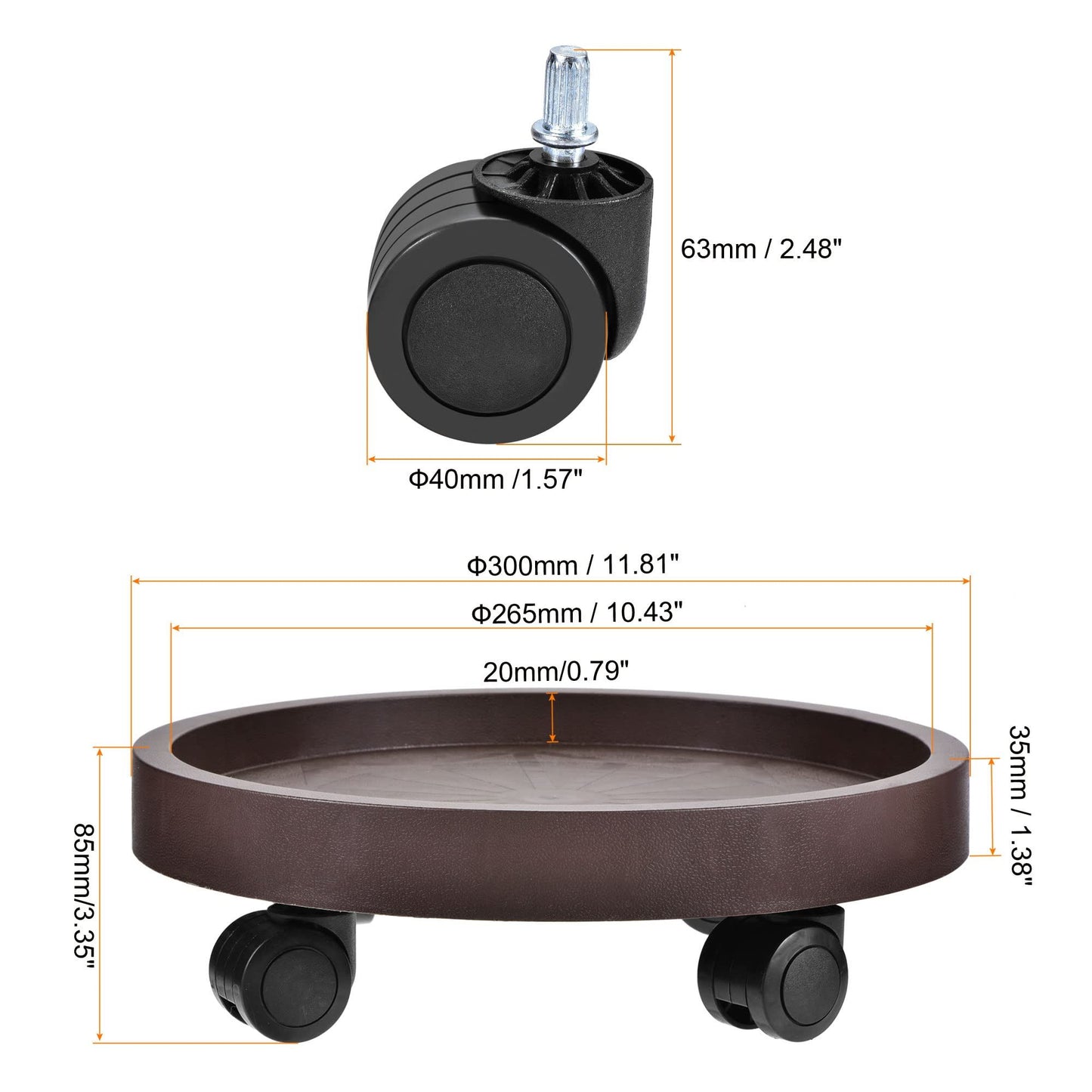 8 Pack Plant Caddy with Wheels Heavy Duty 12.2 Inch Plant Dolly  Casters Rolling Plant Stand for Indoor Outdoor, Brown