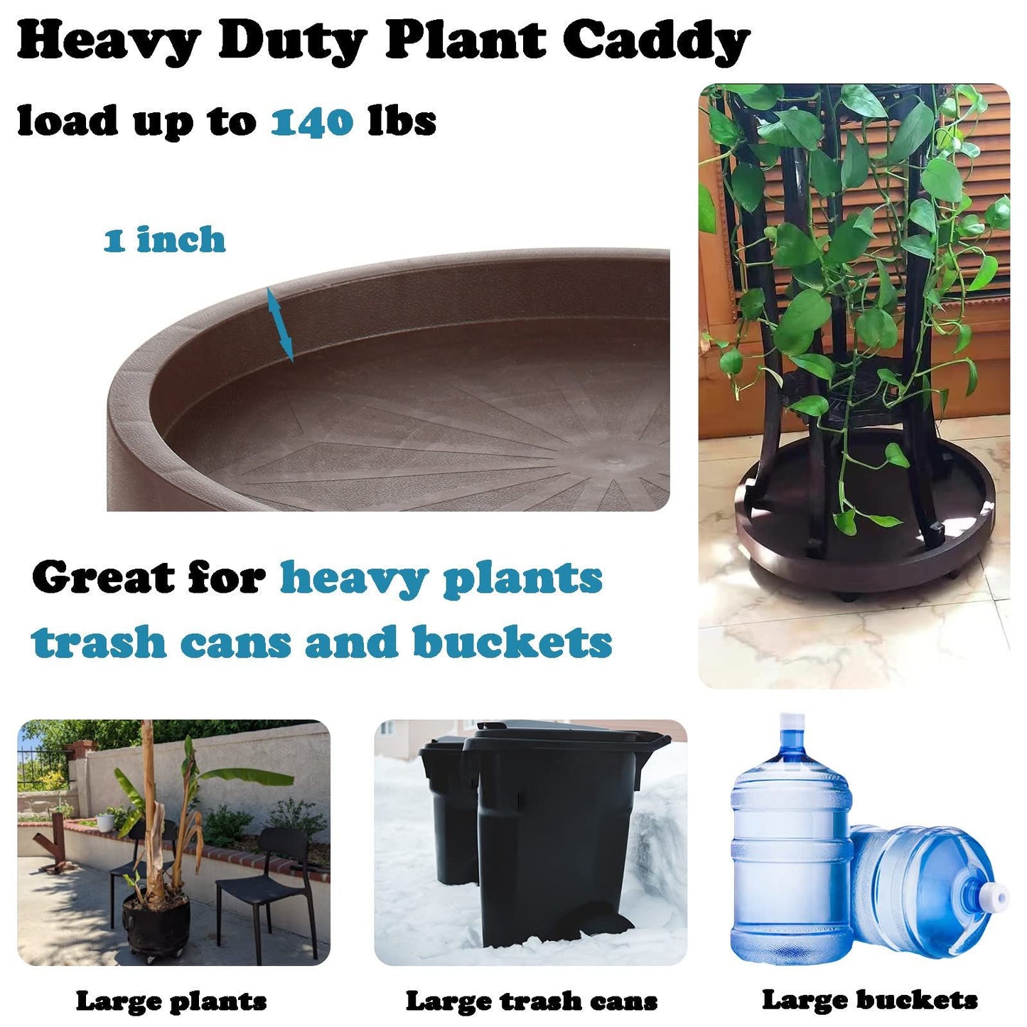 8 Pack Plant Caddy with Wheels Heavy Duty 12.2 Inch Plant Dolly  Casters Rolling Plant Stand for Indoor Outdoor, Brown