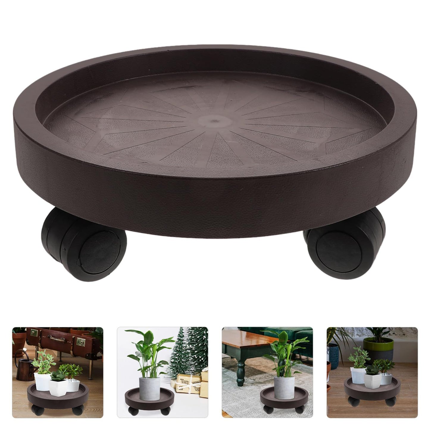 8 Pack Plant Caddy with Wheels Heavy Duty 12.2 Inch Plant Dolly  Casters Rolling Plant Stand for Indoor Outdoor, Brown