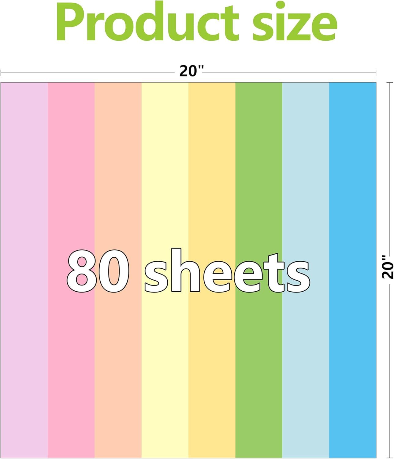 80 Sheets 20x20 inch Tissue Paper for Gift Bags, Pastel Rainbow Gift Wrap Tissue for Graduation, Birthdays and All Occasions