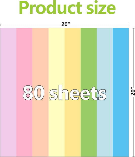 80 Sheets 20x20 inch Tissue Paper for Gift Bags, Pastel Rainbow Gift Wrap Tissue for Graduation, Birthdays and All Occasions