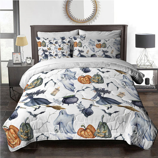 8pcs Halloween Comforter Set, Witch Pattern Bed In A Bag Bedding With Comforter Sheet Sham - 1 Comforter, 2 Pillow Shams, 1 Flat Sheet, 1 Fitted Sheet, 1 Cushion Cover, 2 Pillowcases All season
