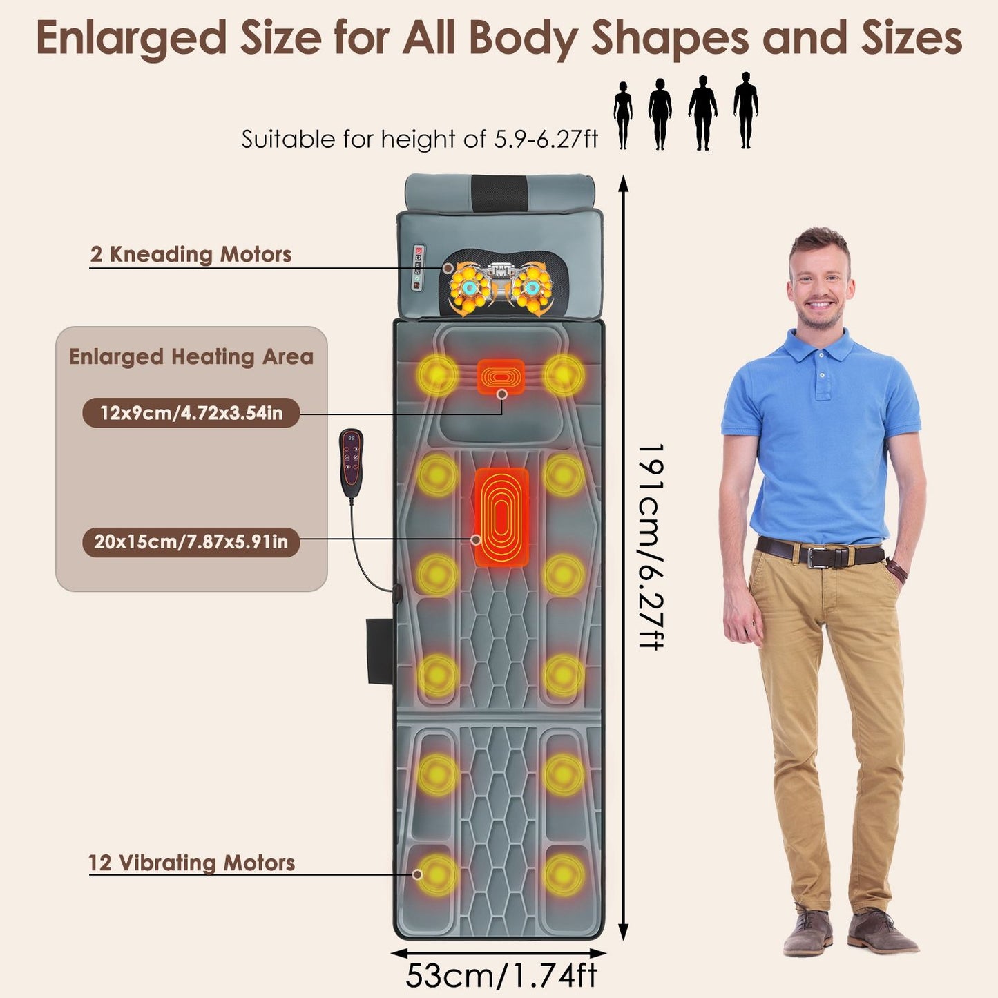 9 Modes Full Body Massage Chair Pad with Shiatsu Neck Foot Massagers, Inflatable Lumbar Support, Heat Therapy for Back Hip Leg Pain