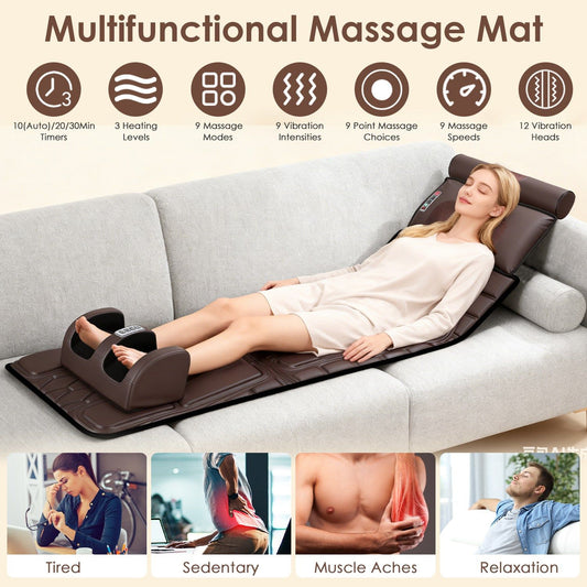 9 Modes Full Body Massage Chair Pad with Shiatsu Neck Foot Massagers, Inflatable Lumbar Support, Heat Therapy for Back Hip Leg Pain