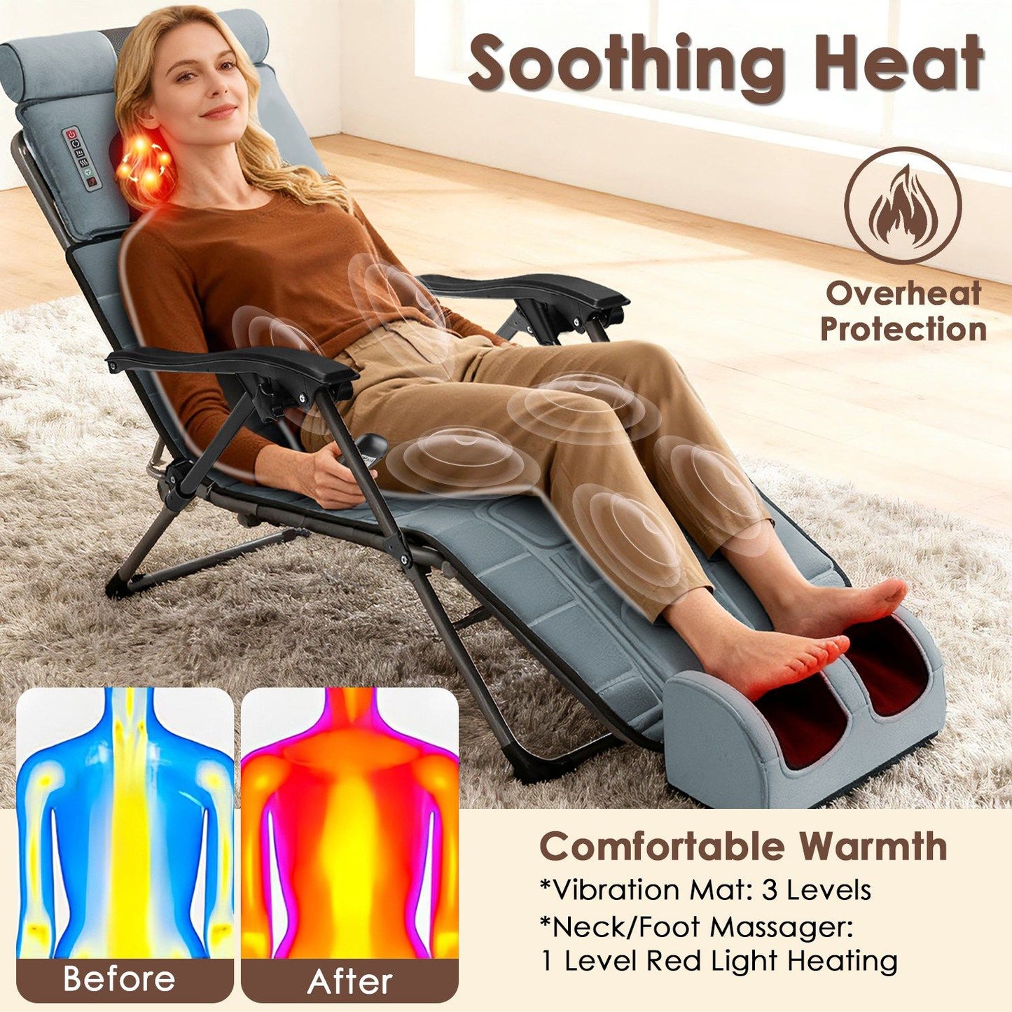 9 Modes Full Body Massage Chair Pad with Shiatsu Neck Foot Massagers, Inflatable Lumbar Support, Heat Therapy for Back Hip Leg Pain