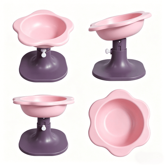 Adjustable Elevated Cat Bowl with Tilted Angle, Whisker-Friendly Raised Pet Feeding Bowl for Cats & Small Dogs, Neck Protection Anti-Slip Feeder