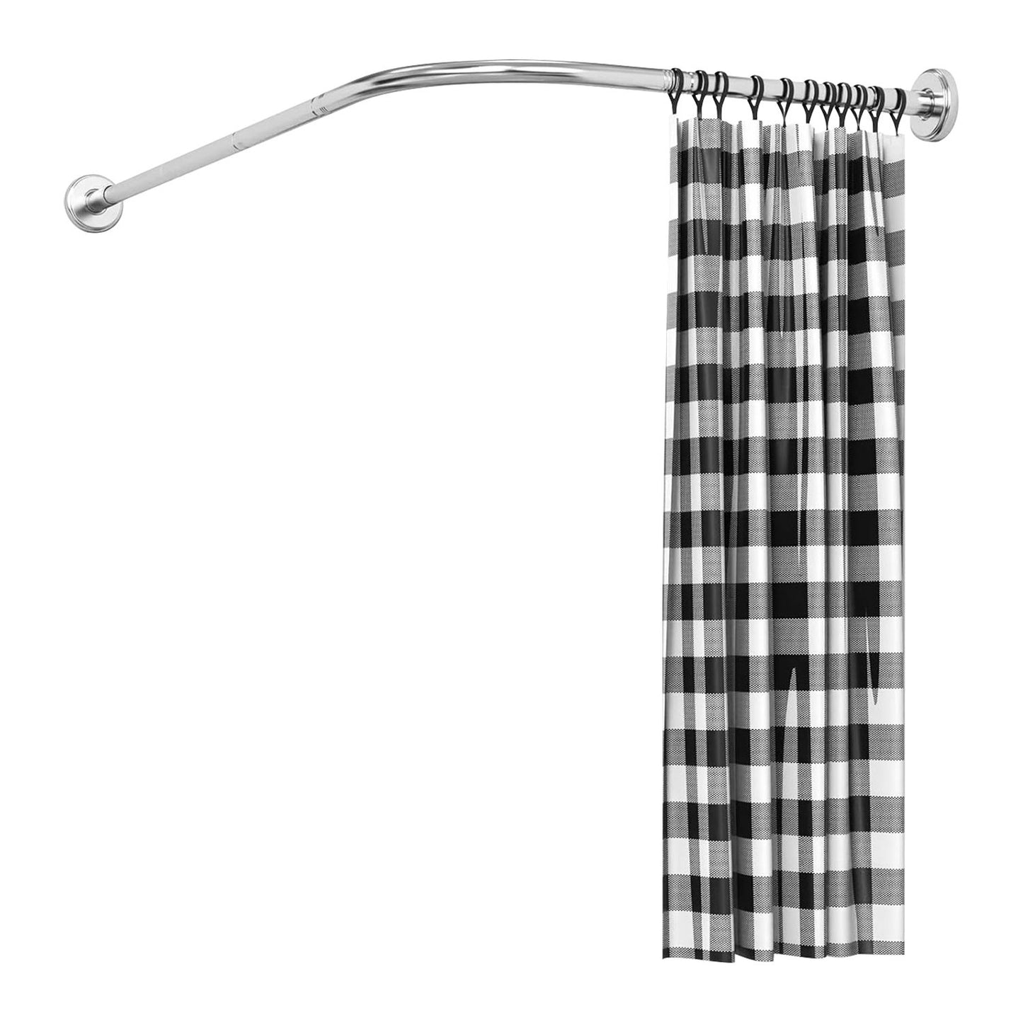 Adjustable L - Shaped Curved Shower Rod, Premium Stainless Steel Rust - Resistant Shower Curtain Rod, Expandable Rod with Extra Shower Space for Bathtub & Shower Stall