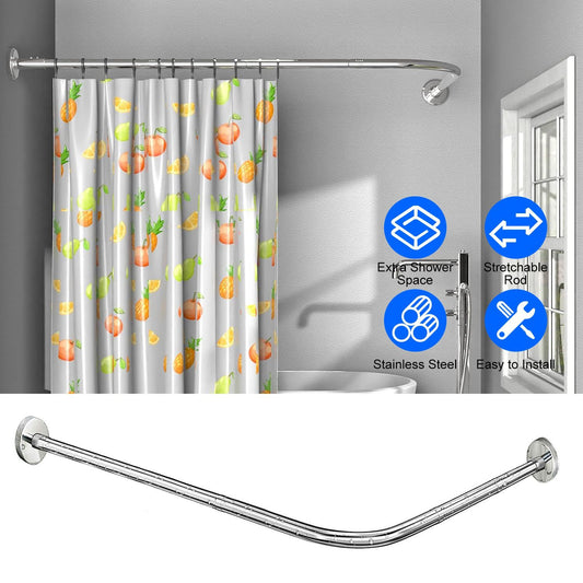 Adjustable L - Shaped Curved Shower Rod, Premium Stainless Steel Rust - Resistant Shower Curtain Rod, Expandable Rod with Extra Shower Space for Bathtub & Shower Stall