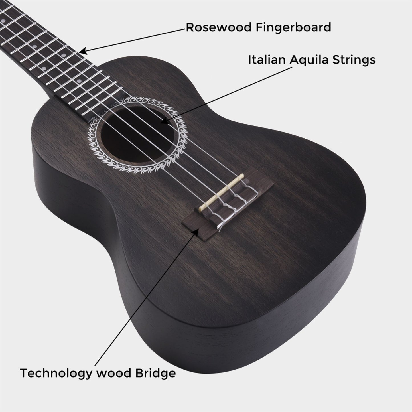ADM Concert Mahogany Ukulele Package, 23 inch, Matte Black