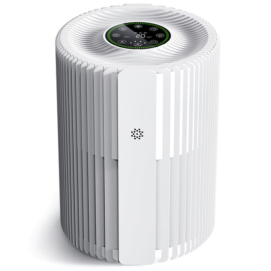Air Purifier, 3-Stage Filter, 360° Intake, 5 Speeds, 24dB Sleep Mode, Timer, White, for Bedroom, Dorm, Office, Off White