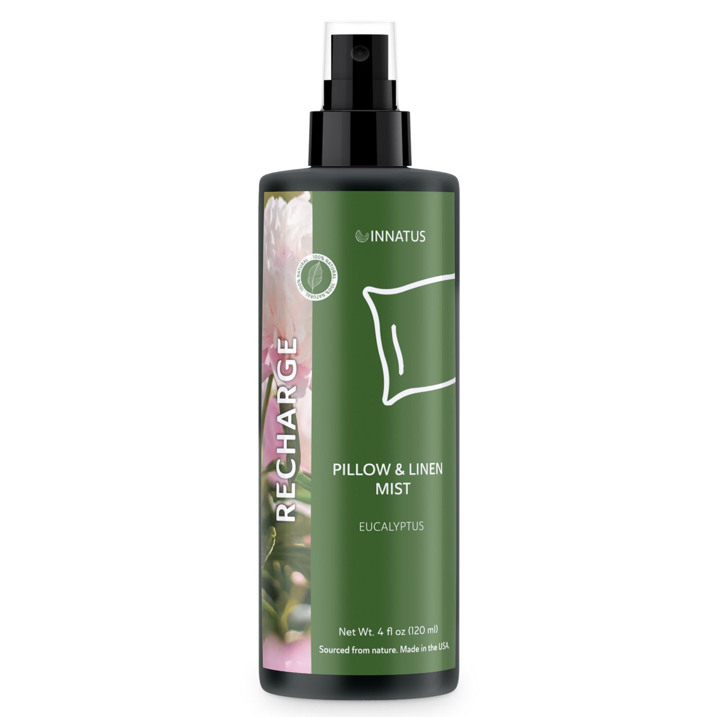All-Natural Recharge Pillow & Linen Spray – 4oz Aromatherapy Mist with Eucalyptus, Rosemary & Mint for Relaxation & Stress Relief – Water-Based, Chemical-Free Bedding Spray – Made in the USA