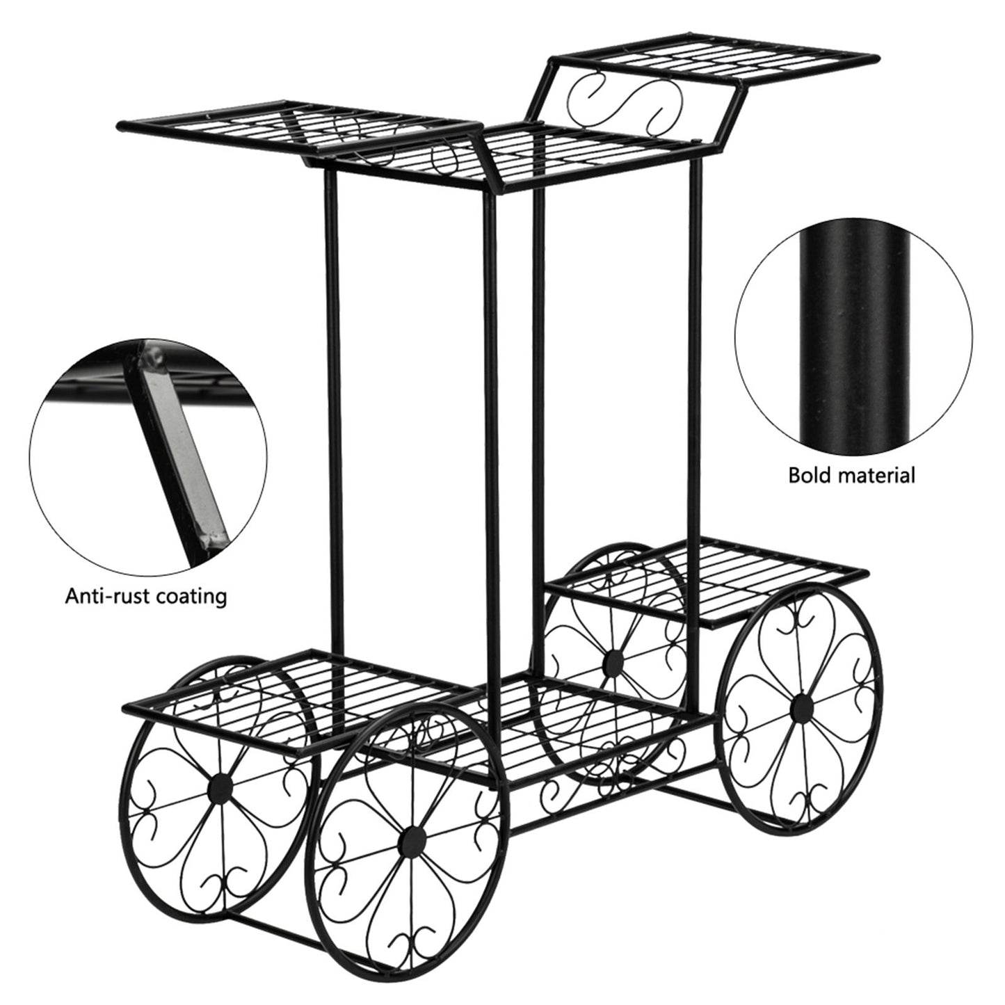 Artisasset Garden Cart Stand & Flower Pot Plant Holder Display Rack, 6 Tiers, Parisian Style - Perfect for Home, Garden, Patio Black RT