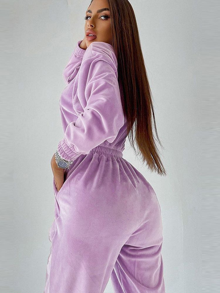 Autumn Elegant Purple Jumpsuit Women O-neck Long-Sleeved High Waist Lace Up Slim Jumpsuits Female Winter Fashion New Lady Romper