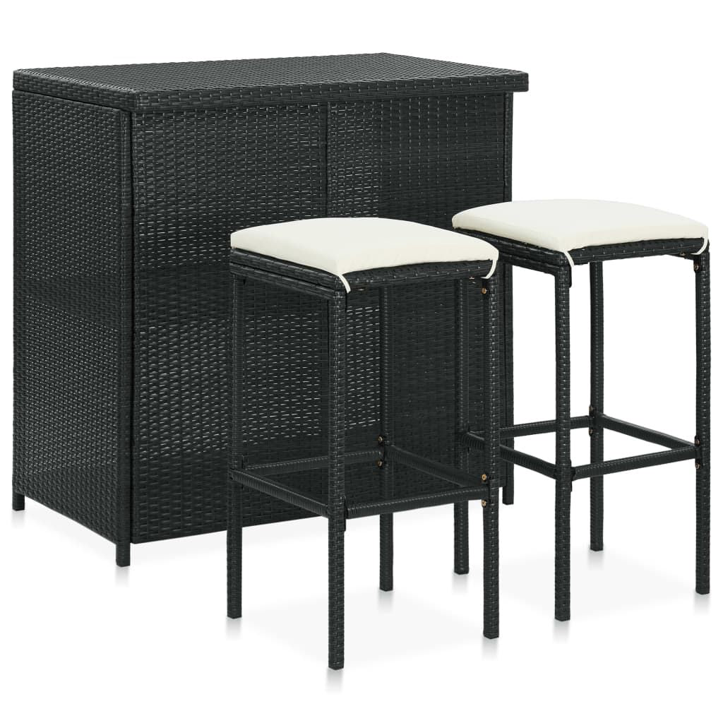 Bar Set Black, Cream White PE rattan, steel, polyester Compact