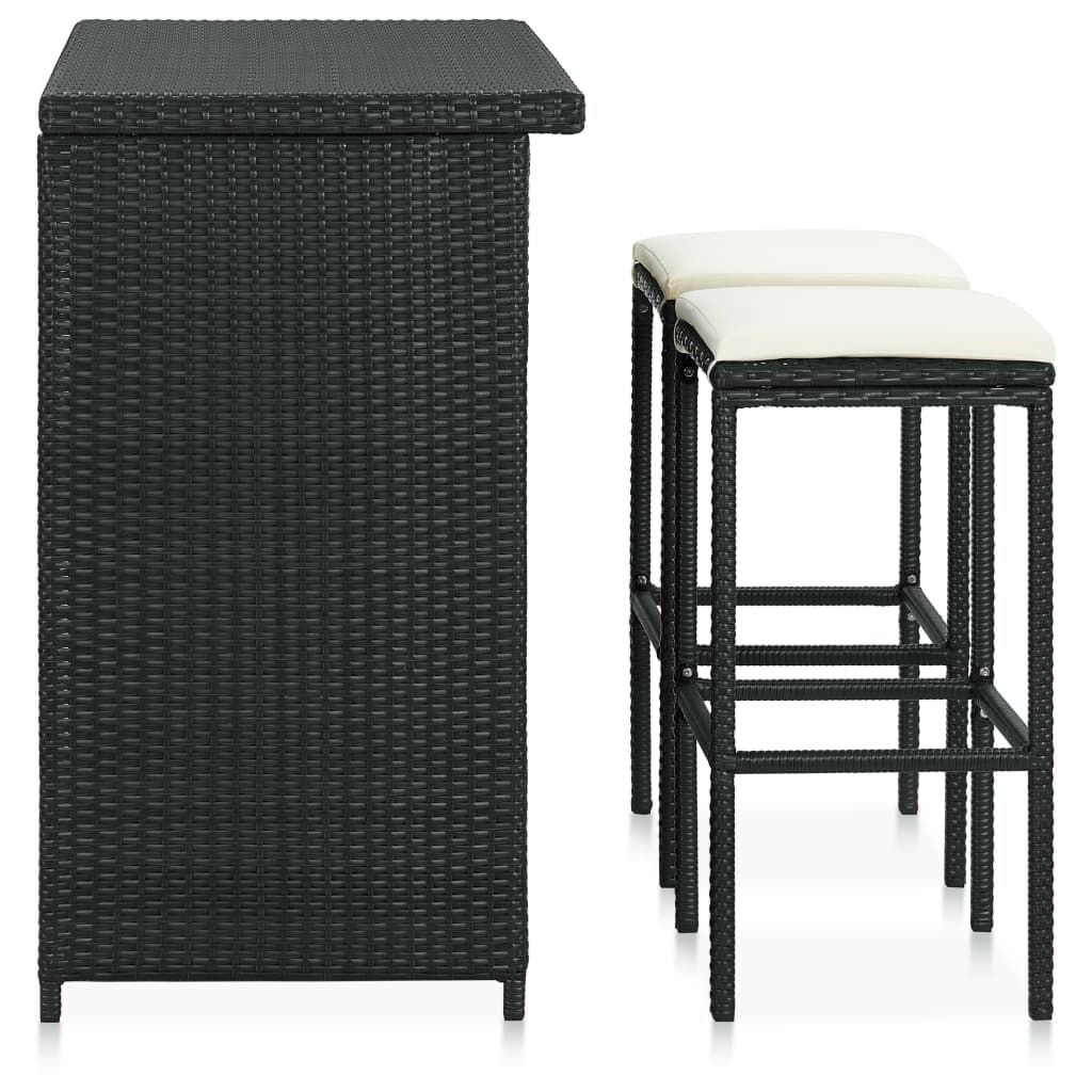 Bar Set Black, Cream White PE rattan, steel, polyester Compact