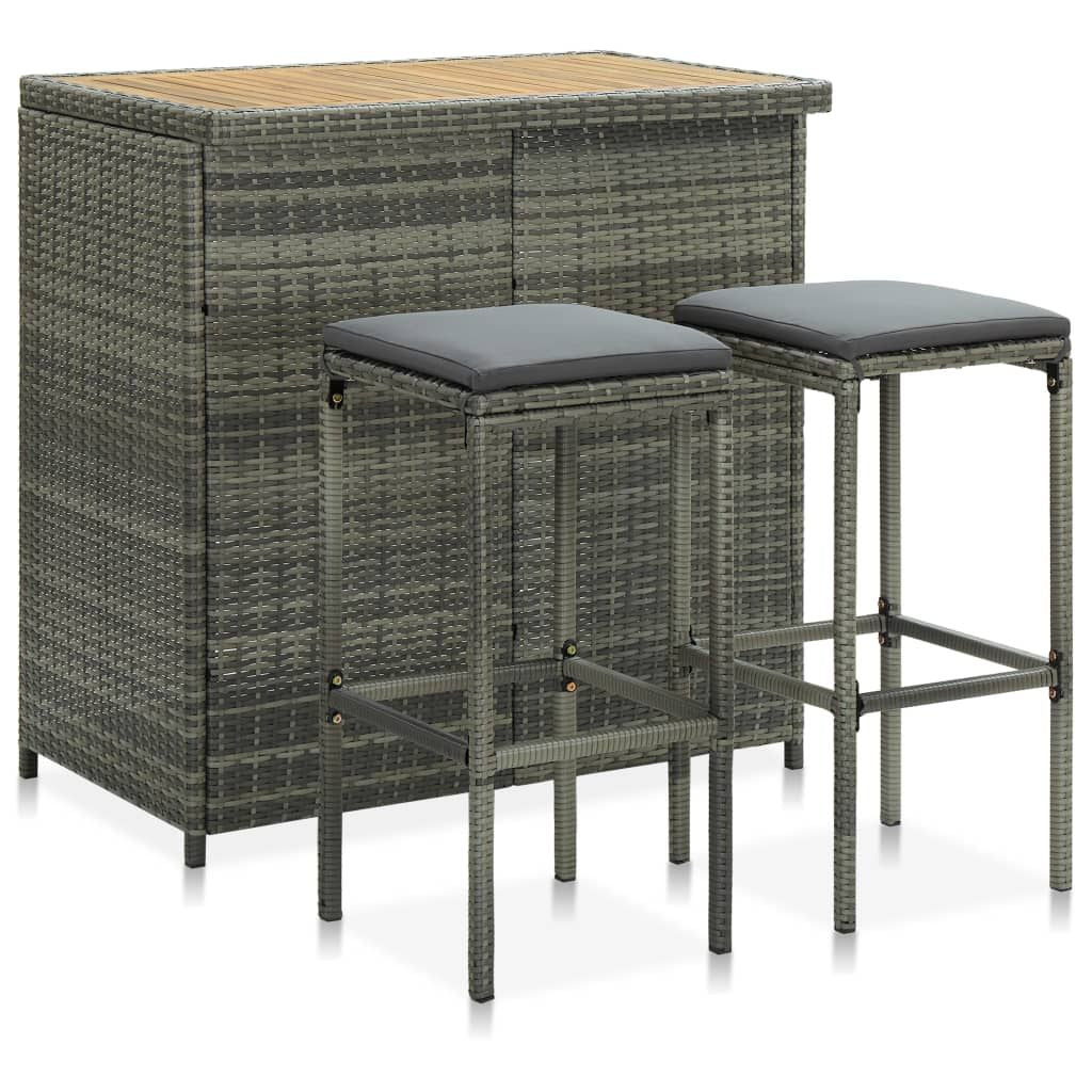 Bar Set Grey PE rattan, steel, solid acacia wood