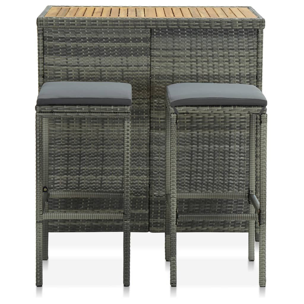 Bar Set Grey PE rattan, steel, solid acacia wood