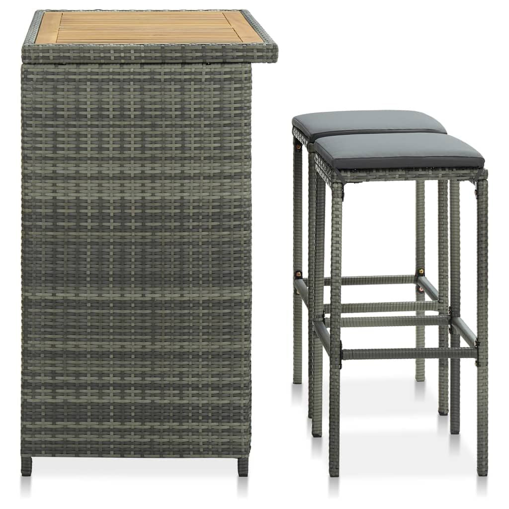 Bar Set Grey PE rattan, steel, solid acacia wood