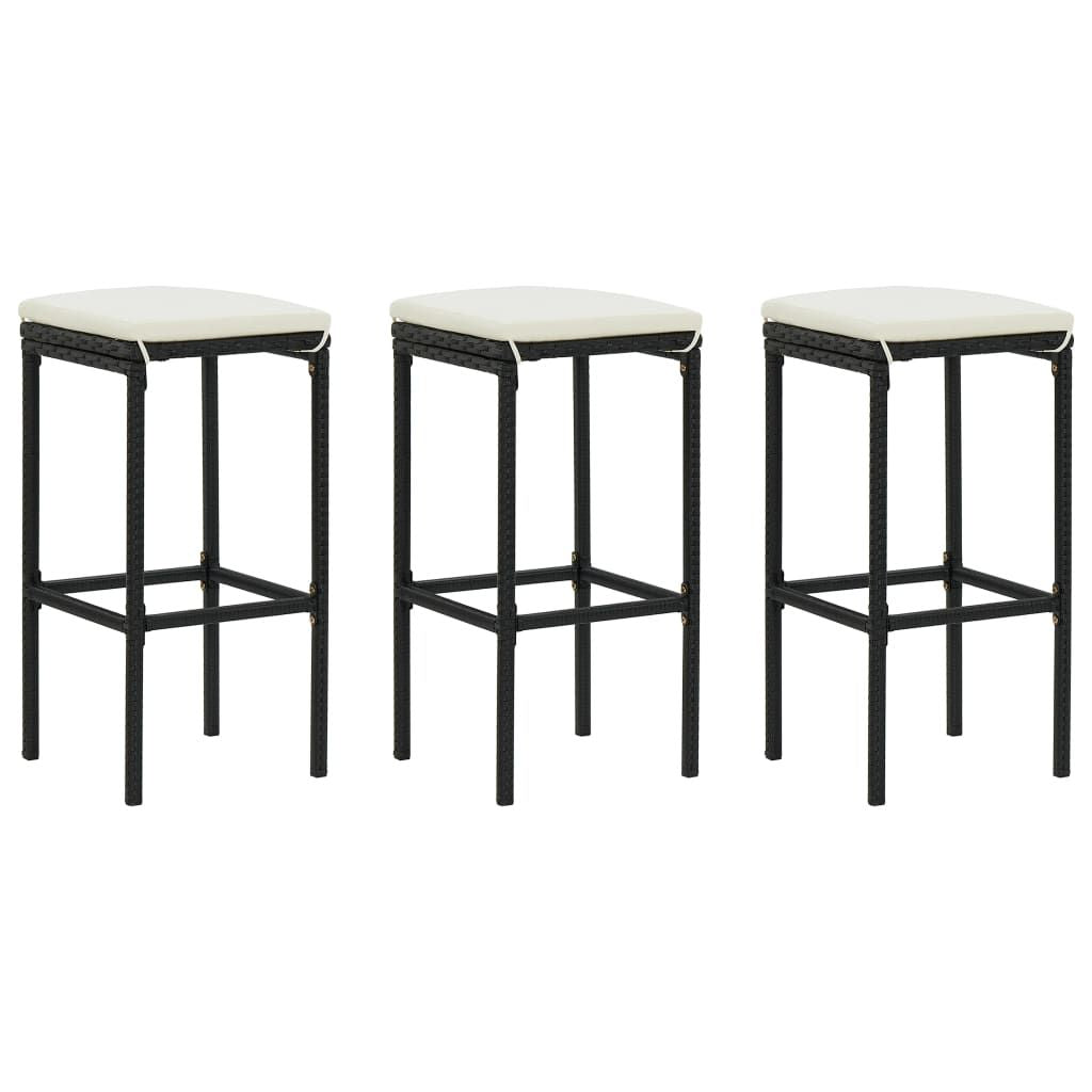 Bar Stool Set of 3 Black, Cream White