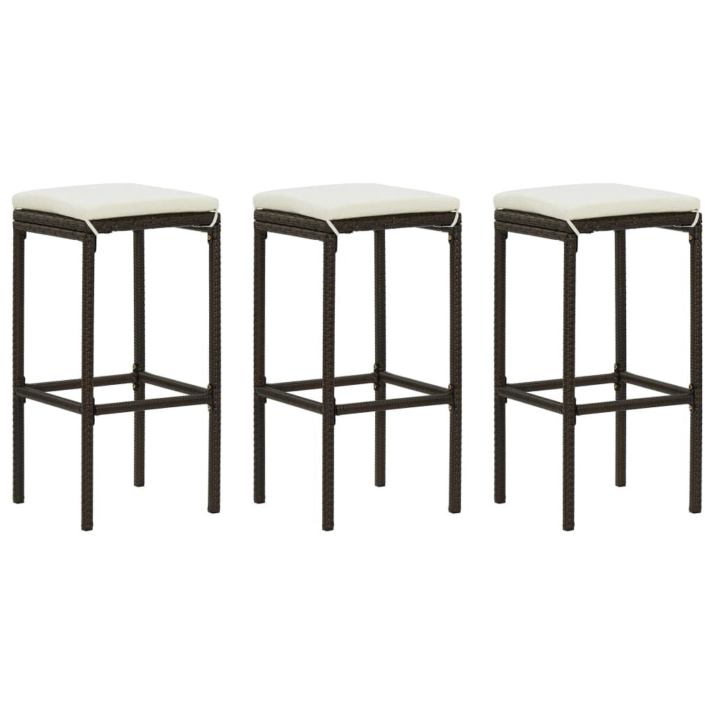 Bar Stool Set of 3 Brown PE rattan Standard Footrest