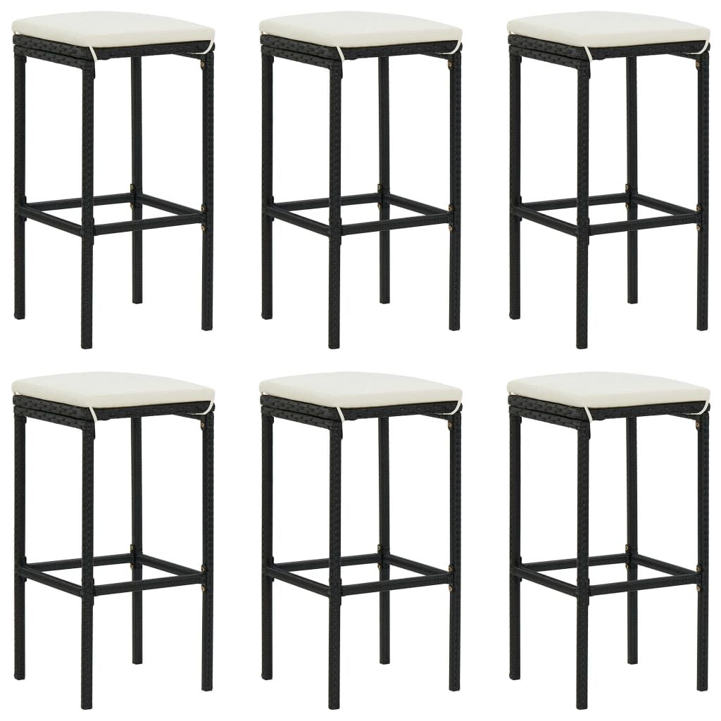 Bar Stool Set of 6 Black frame with cream white cushion PE rattan