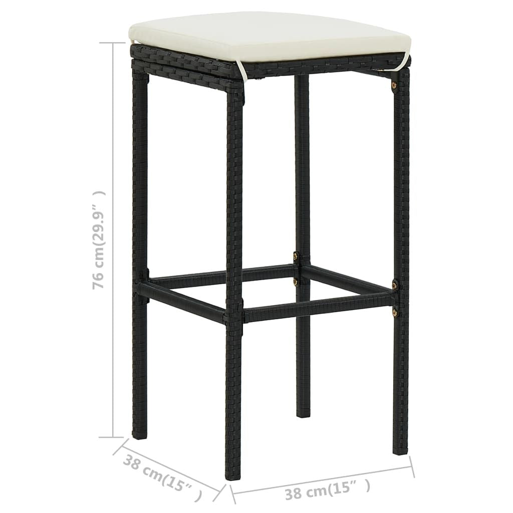 Bar Stool Set of 6 Black frame with cream white cushion PE rattan