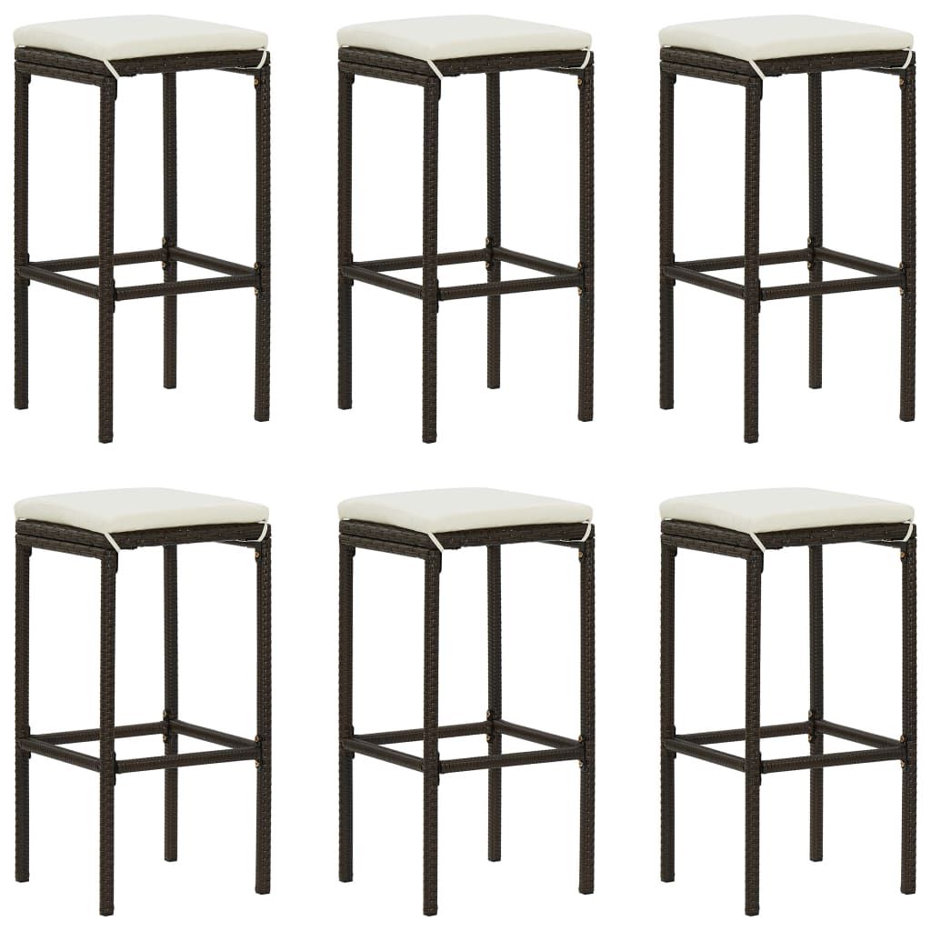 Bar Stool Set of 6 Brown PE rattan Standard Footrest
