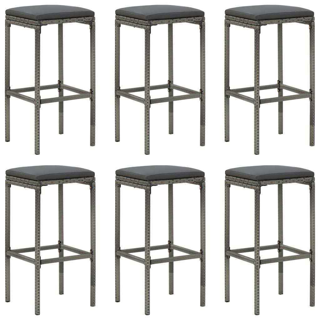 Bar Stool Set of 6 Grey PE rattan, steel, polyester Medium