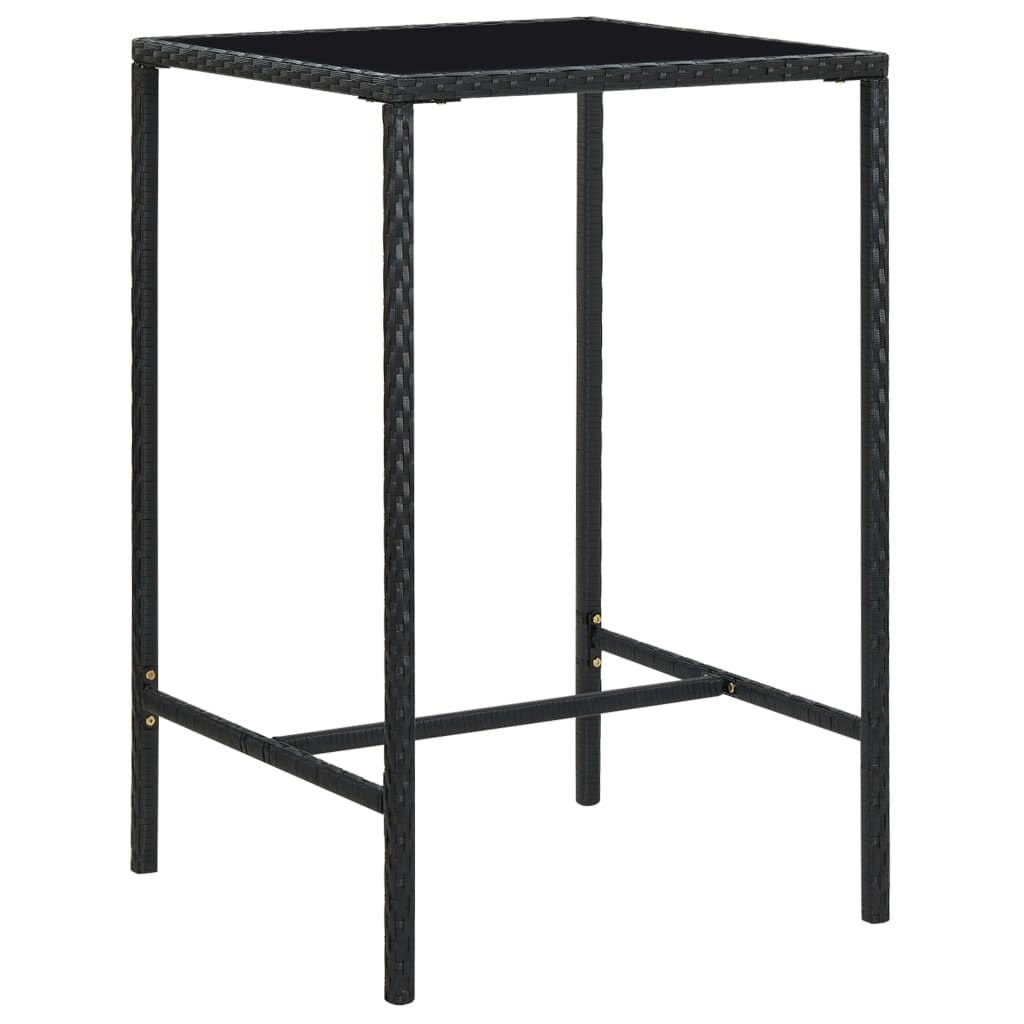 Bar Table Black PE rattan, powder-coated steel, tempered glass