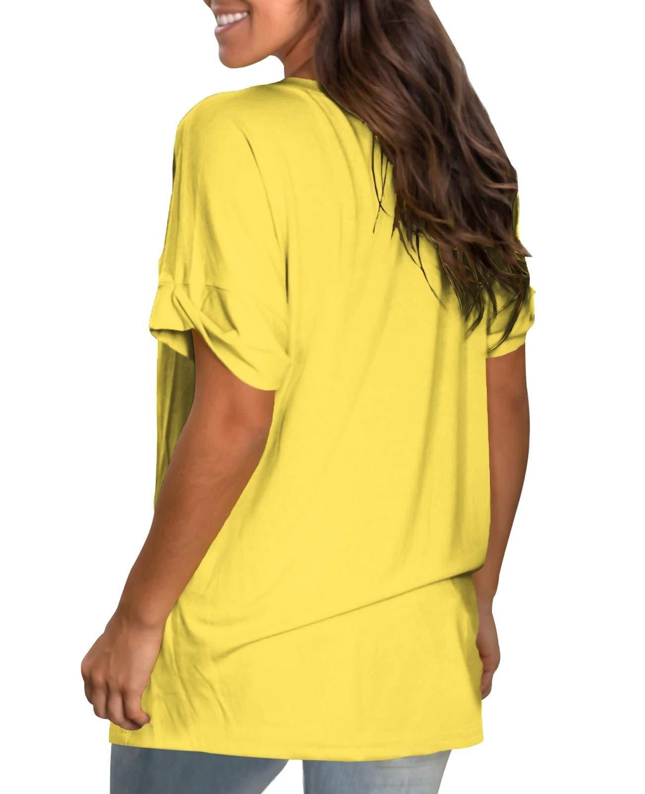 Basic Tee Shirts for Women Tshirts Loose Fit V Neck Tops Summer Side Split Yellow L