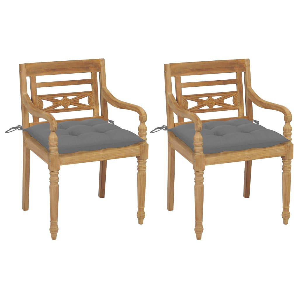 Batavia Chairs 2 pcs with Gray Cushions Solid Teak Wood