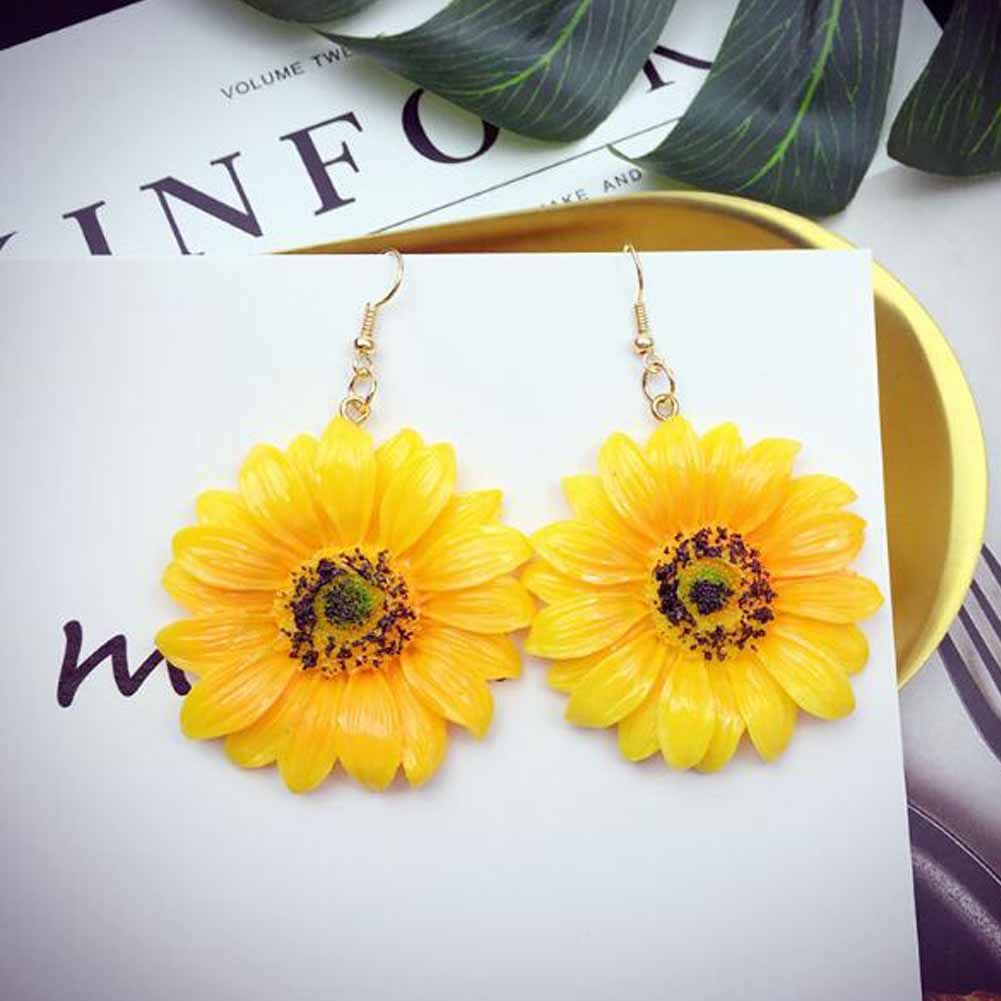 Big Sunflower Acrylic Dangle Earrings Beach Summer Flower Eardrops; 1 Pair