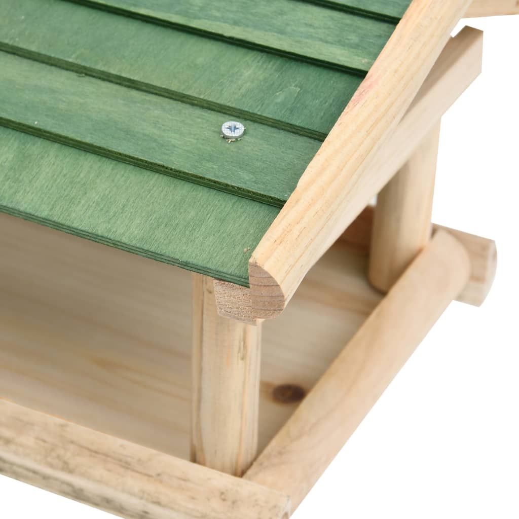 Bird Feeder Green and Natural Wood Solid Fir Wood Small